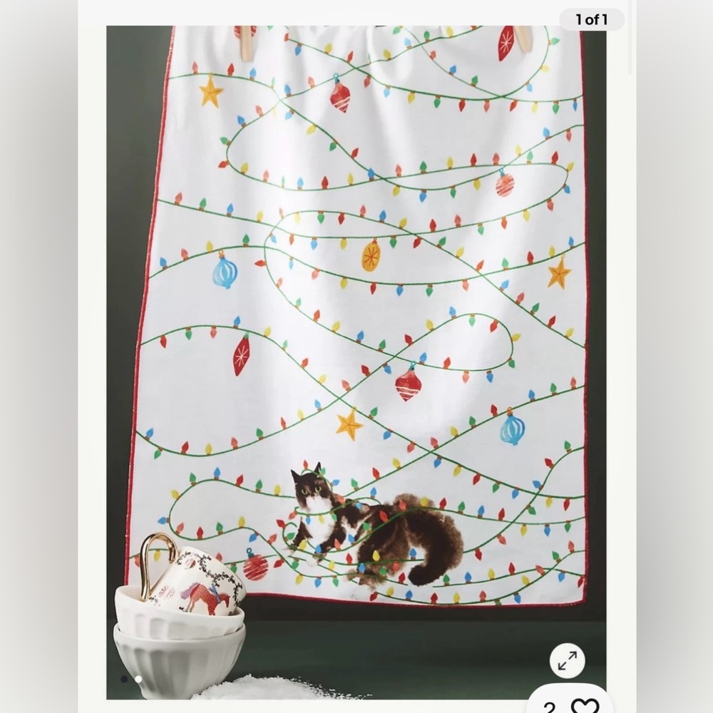 Festive Cat Christmas Towel NWT Anthropologie Cat Christmas Lights Towel